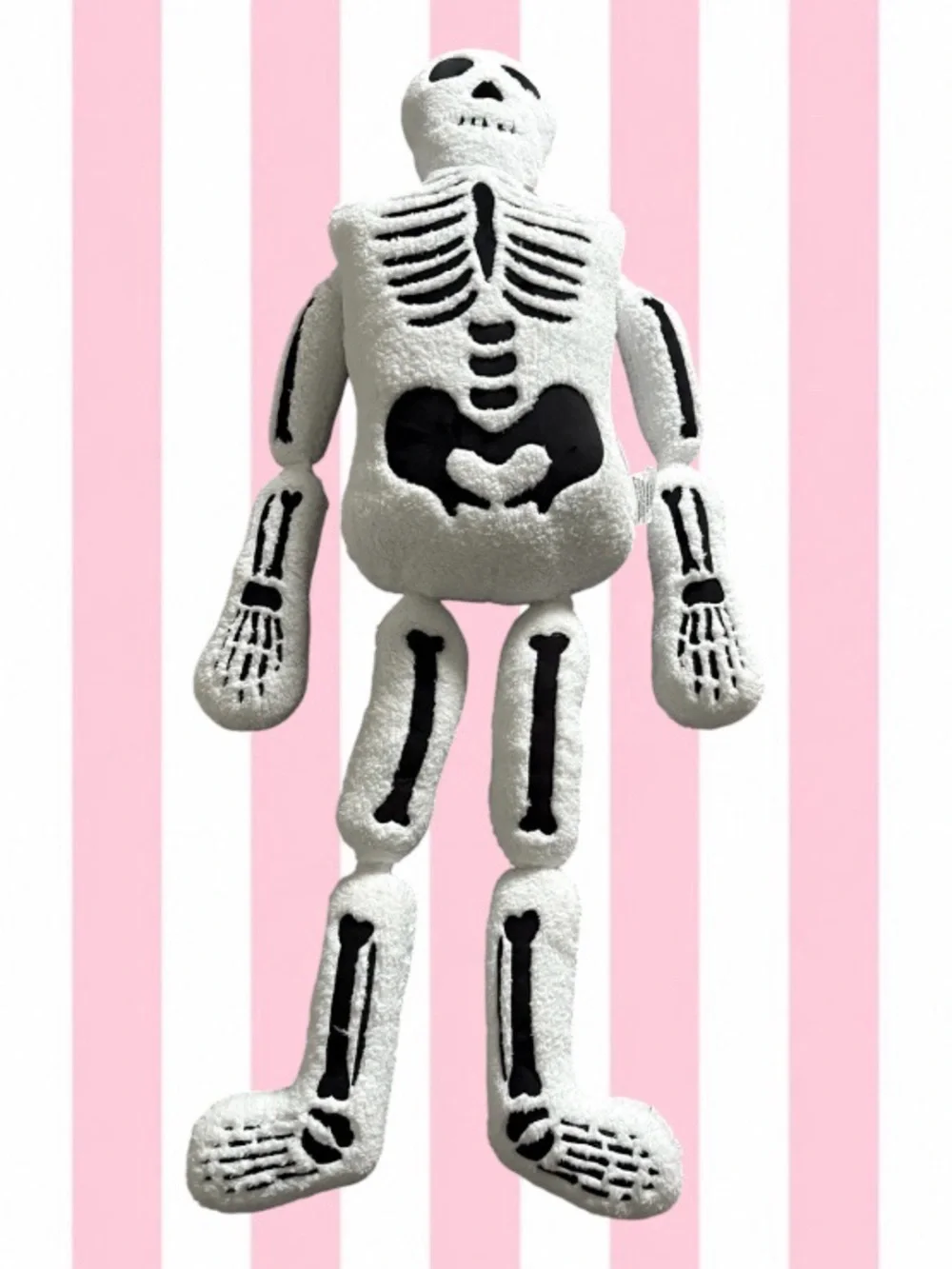 Plush Skeleton Pillow - White with Black Bone Details